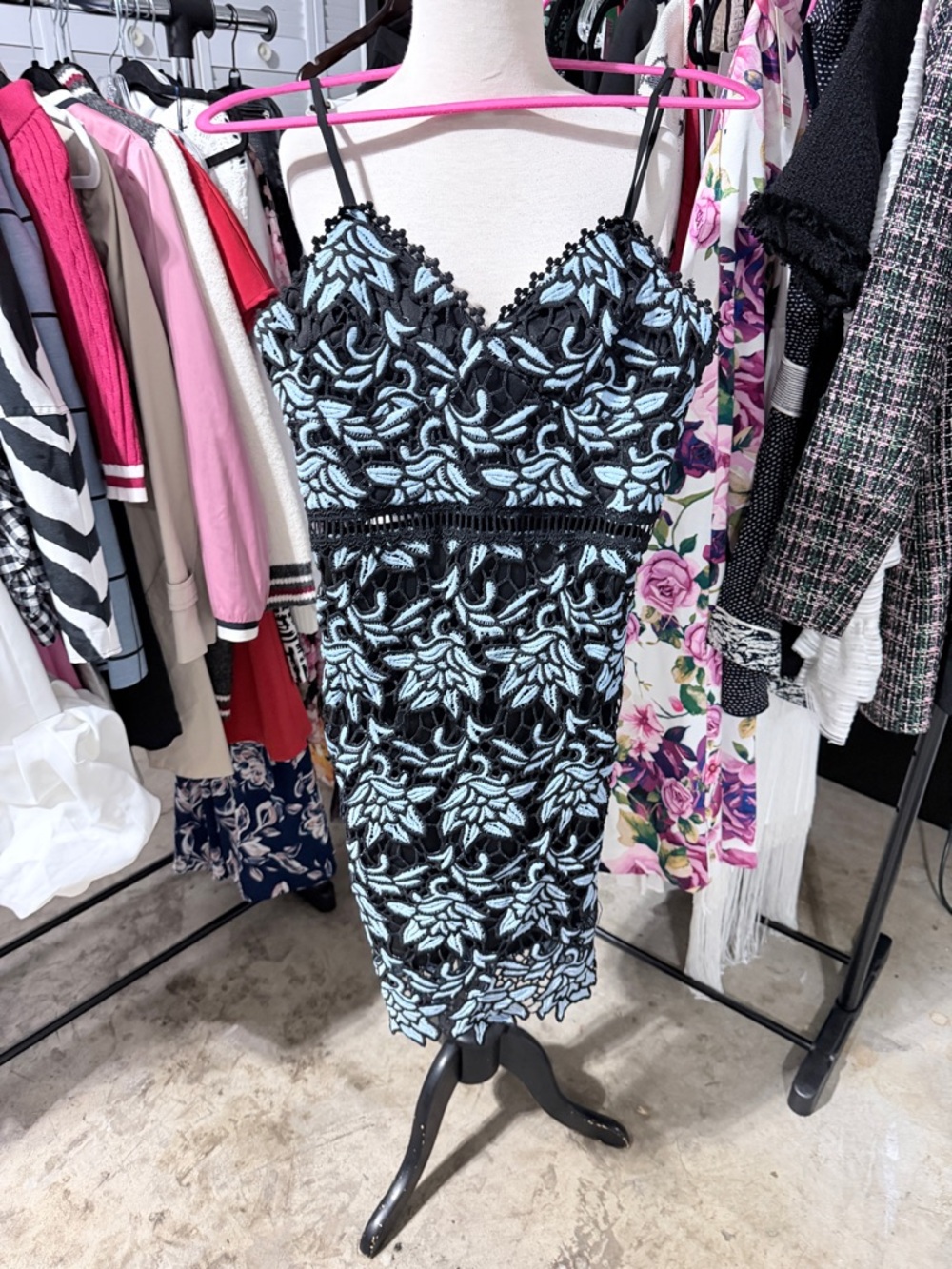 Aqua Black & Light Blue Lace Bodycon Dress - Women